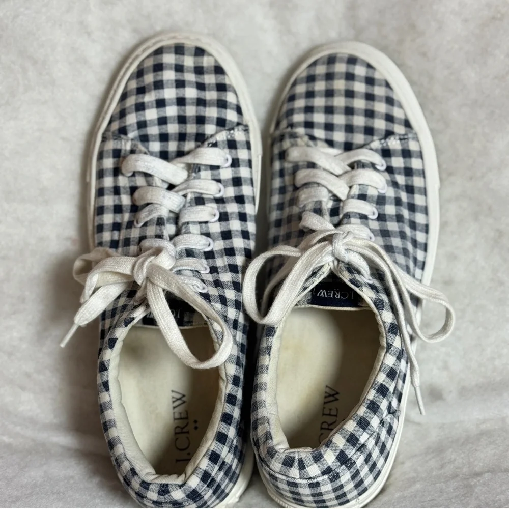 J. Crew Blue‎ and White Gingham Plaid Sneakers Womens Size 8, Preloved